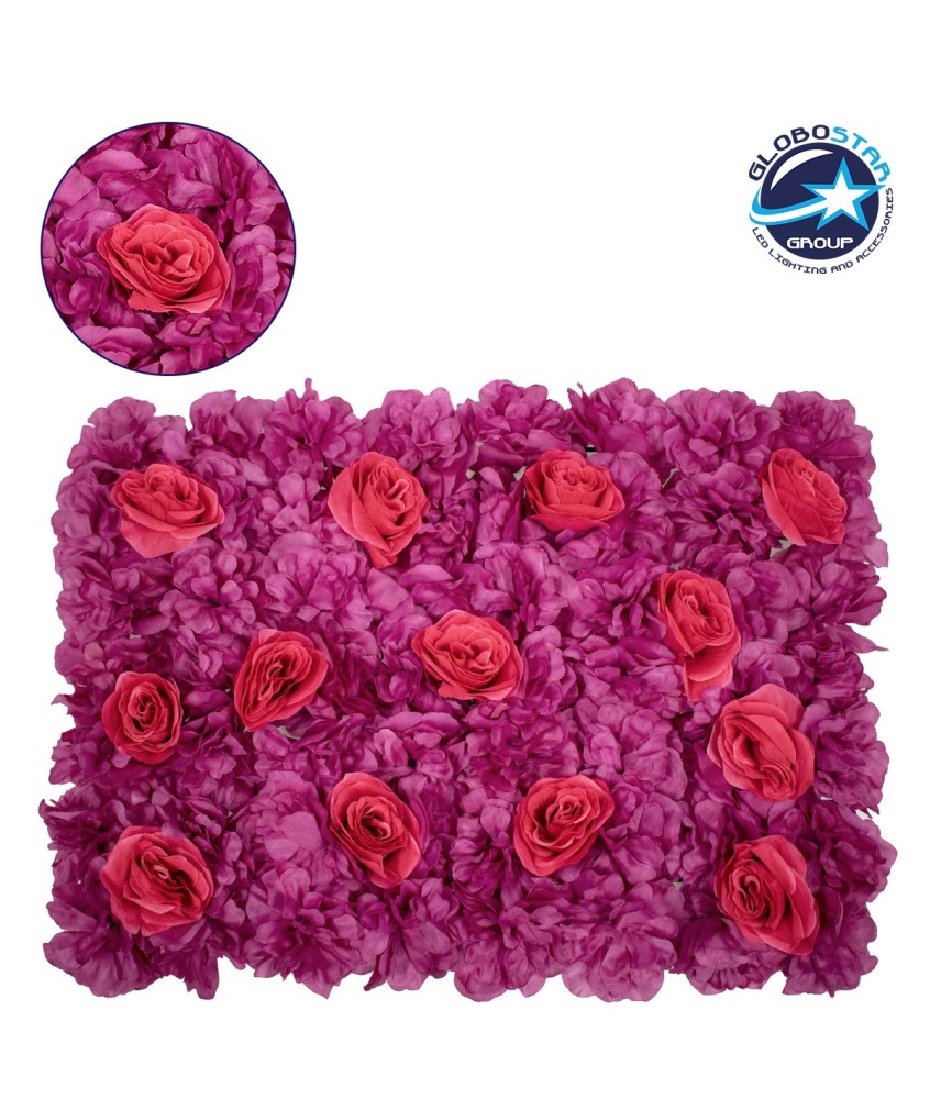 GloboStar® 78309 Συνθετικό Πάνελ Λουλουδιών - Κάθετος Κήπος Τριαντάφυλλο - Αζαλέα Μ60 x Υ40 x Π7cm